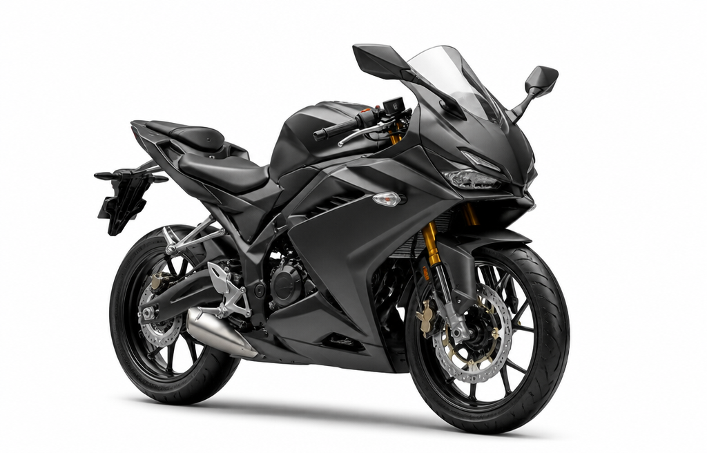Sport motorcycle photographed on a plain white background